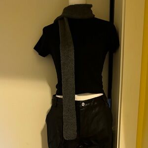Knit Dark Grey Skinny Scarf